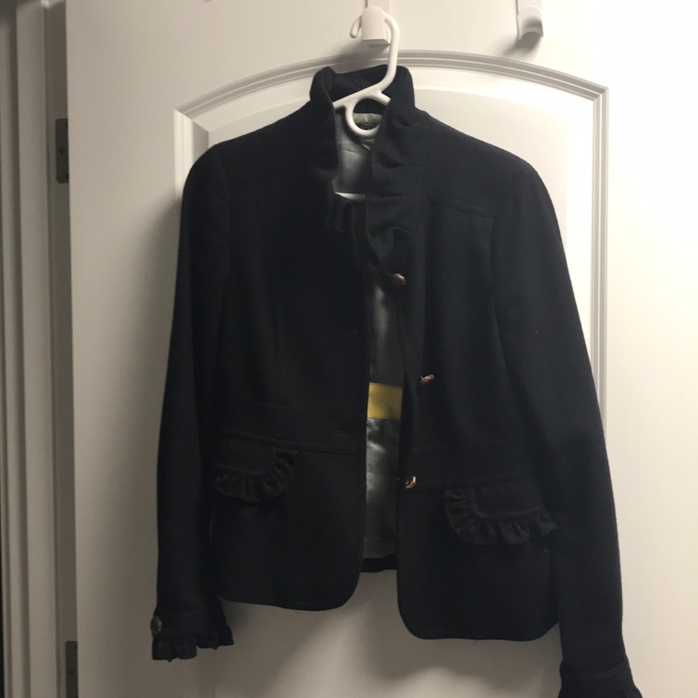 J. Crew black ruffle wool blazer